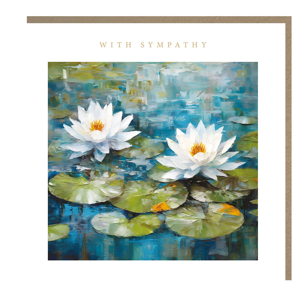 Send your condolences with our elegant sympathy card. Featuring foiled text and beautiful water lilies, this card conveys heartfelt sympathy with a touch of grace and beauty.&nbsp;