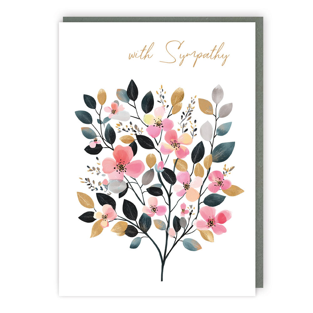 Share your condolences with our stunning Sympathy card. Adorned with elegant flowers and foliage, this card features gold foil detailing for a touch of luxury. Show someone you care with this beautiful and heartfelt gesture.