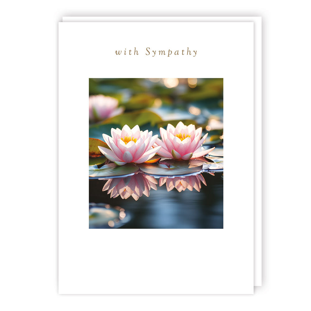 Introducing our elegant sympathy card, featuring serene pond lilies to offer comfort during tough times. Perfect for expressing heartfelt condolences with grace and tranquillity. Whether you're sending sympathy wishes, a bereavement note, or a condolence message, this card conveys compassion and support beautifully.